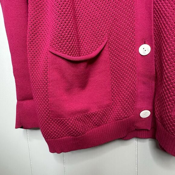 KOKUN Womens  Size XL Knit Button Cardigan Long Sweater W/Pockets Cotton Magenta - Picture 5 of 14